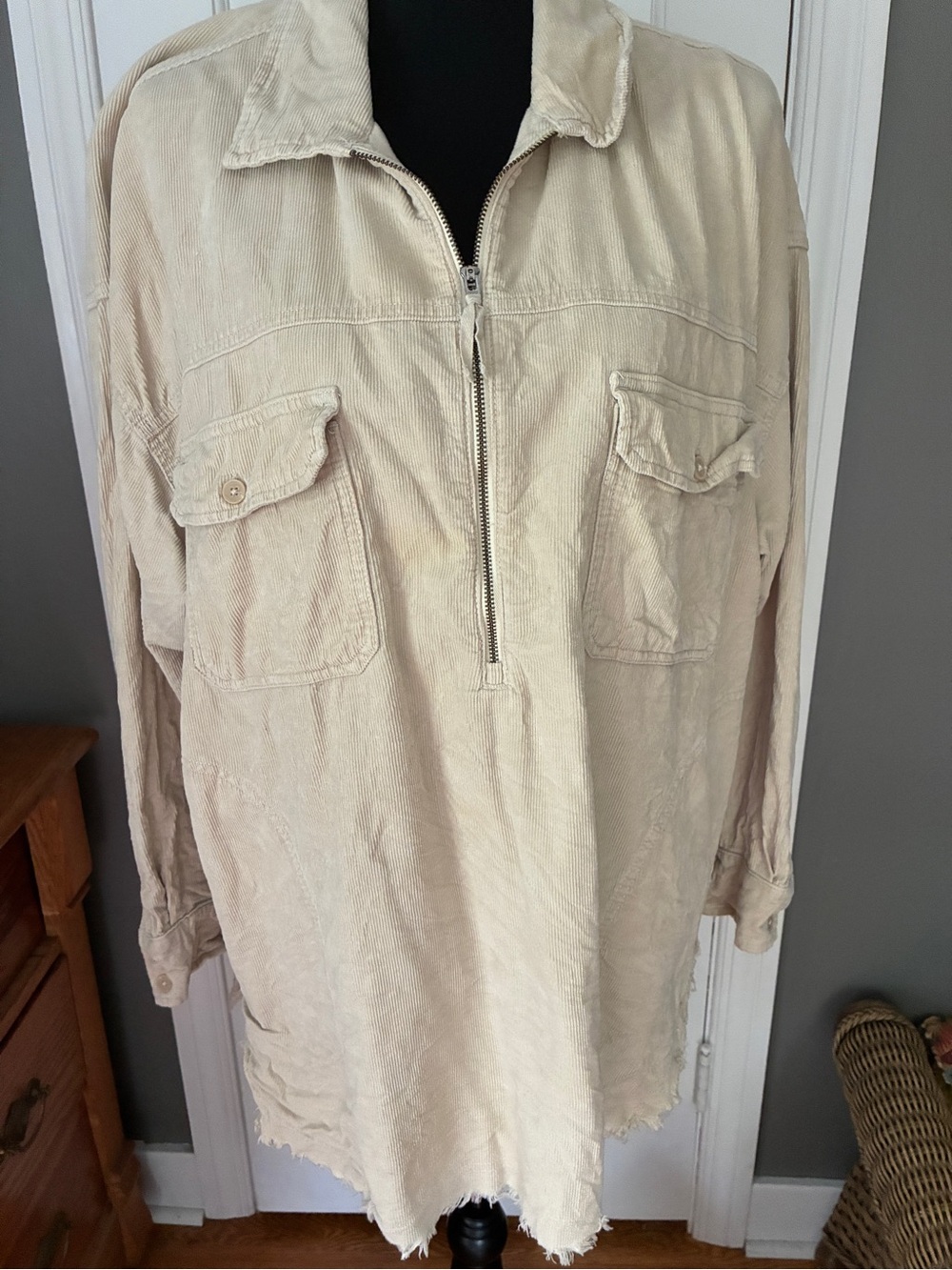 aerie Women's Beige Corduroy Half-Zip Shirt Jacket